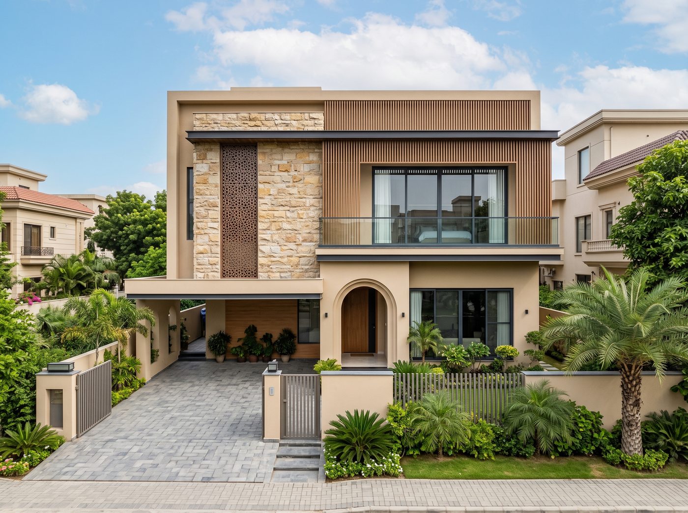 Contemporary Fusion house front elevation in DHA Lahore โ Abdul's Venture, DHA Lahore